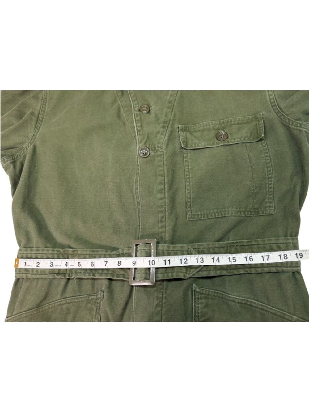 Vintage 1966 US Military OG-107 Belted Coveralls Vietnam Era Sateen Men's Large - Picture 10 of 12